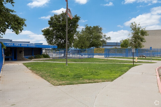 A view of the entrance at Olive Peirce Middle School in Ramona, CA.