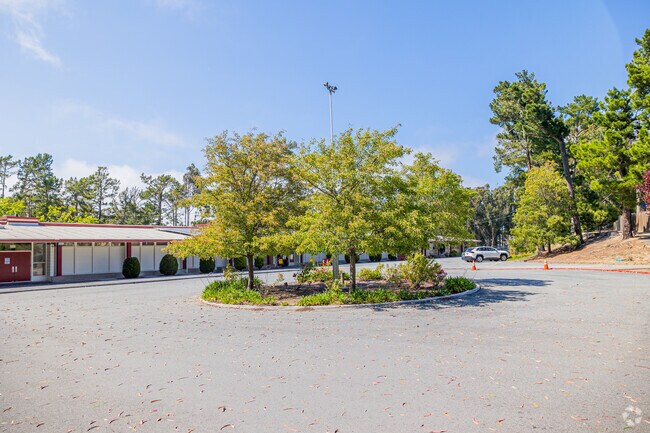 A roundabout is in front of the Stratford School to make picking up and dropping off a breeze.
