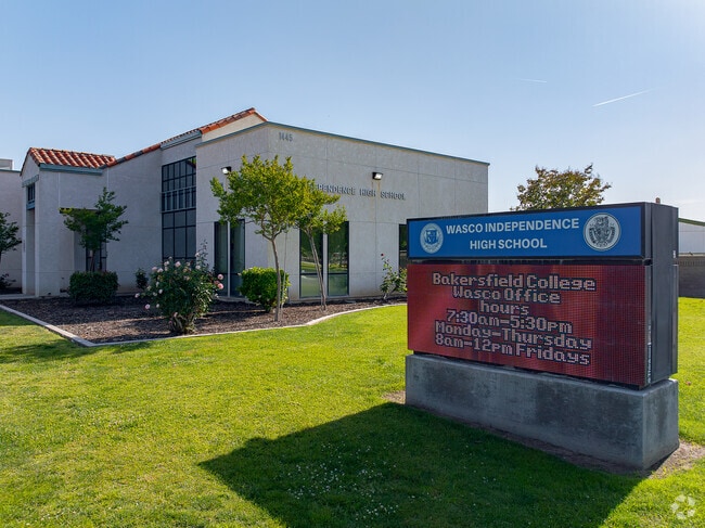 The sign at Independence High School welcomes students and staff as they enter the campus.