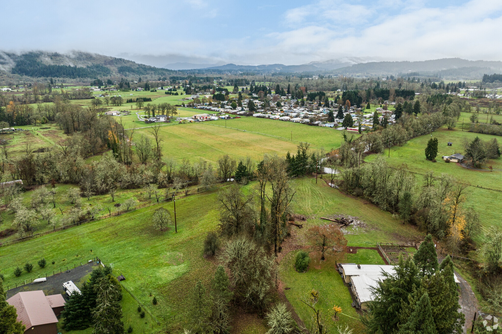 An aerial view of a rual part of the Goshen neighborhood.
