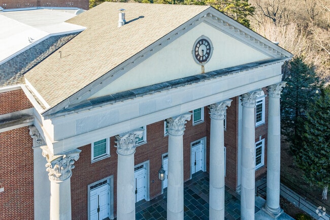 Reynolds High School features Greek columns on one of its buildings.