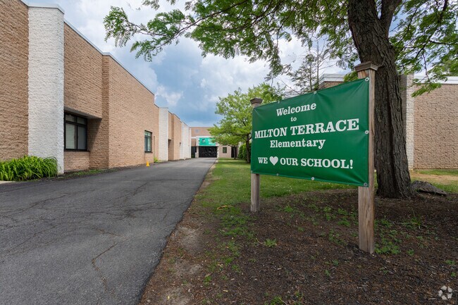 The shaded entrance to Milton Terrace Elementary is good indication to how student feel here.