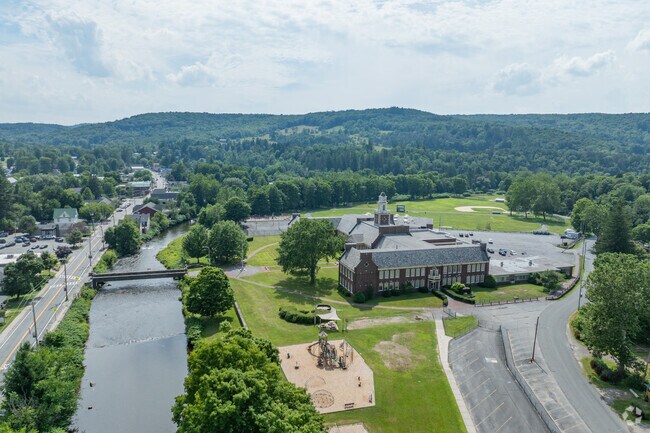 Livingston Manor Elementary School sits next to a peaceful river.