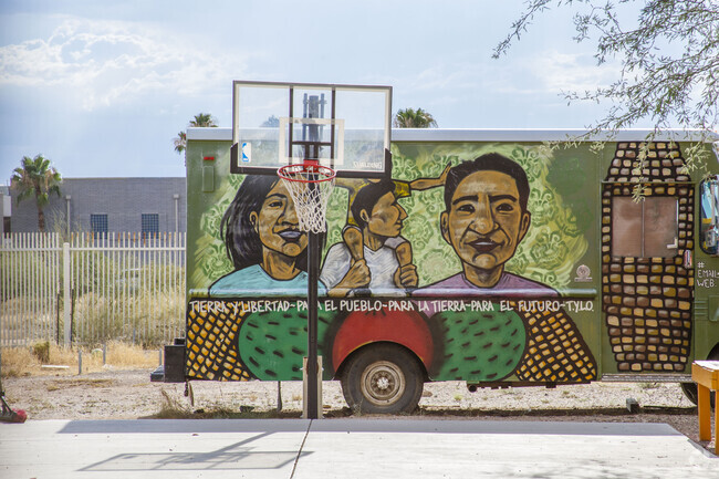Painted murals showcase the local talent of the artists at the Mexicayotl Academy.