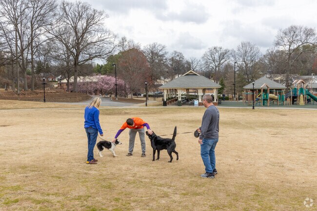 The Greer City Park has open green spaces for pets and people to play.