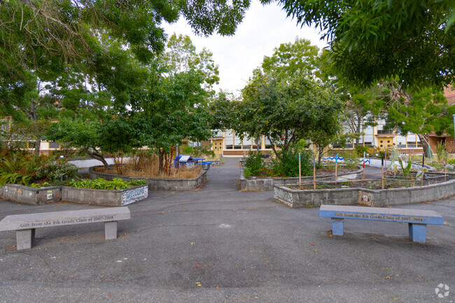 Students at Eckstein Middle School can relax in the courtyard during downtime.