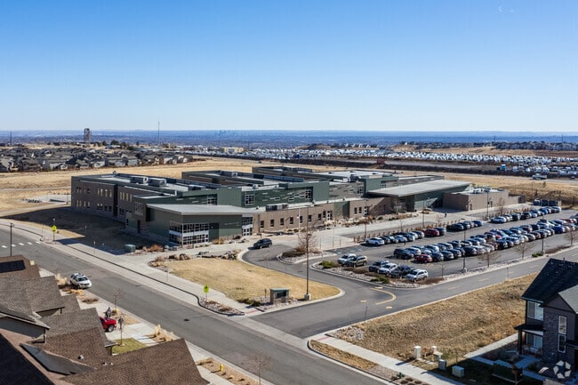 An overview of Three Creeks K-8 School in the Candelas neighborhood, Colorado.