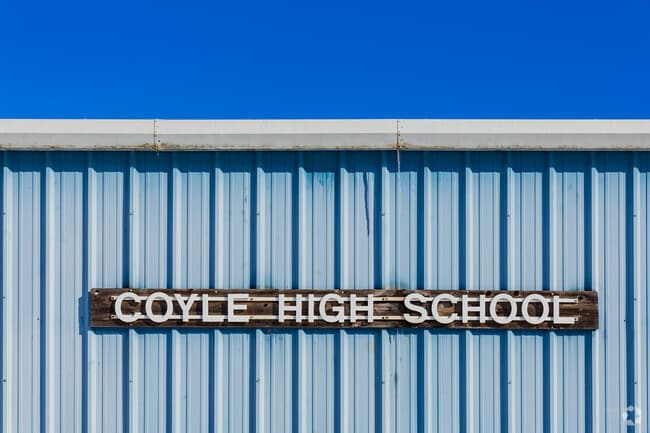 Close up shot of the signage of Coyle High School.