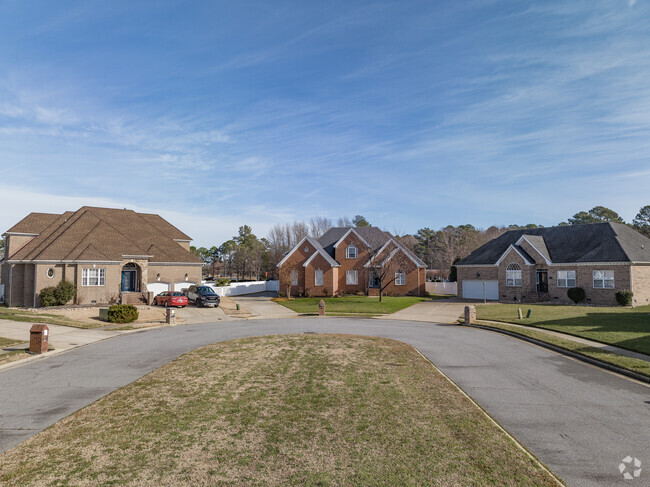 Grand homes align the cul-de-sac in the neighborhood of Great Bridge in Chesapeake, VA.