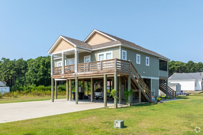 Homes in Wanchese are built on stilts to protect from flooding.