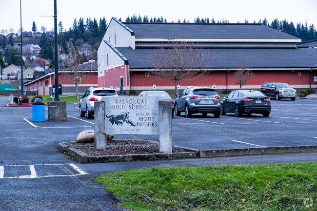 Parking lot and side entrance of Washougal High School.