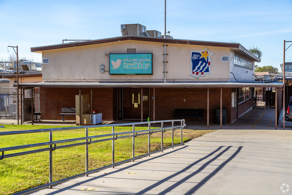 A view of the Oleander Elementary School buildings from the street.