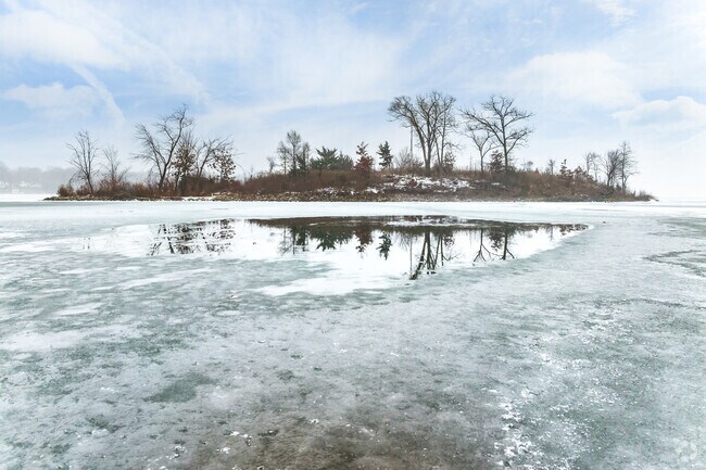 Wonder Lake Yacht Club Island is close enough to shore to swim over to it.