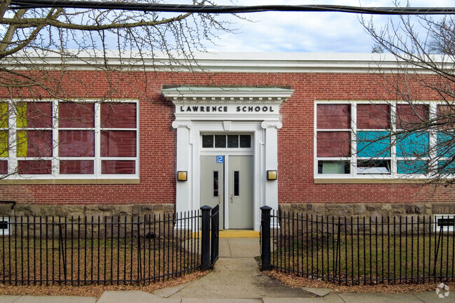 All of the entrances are labeled at Captain James Lawrence Elementary School.