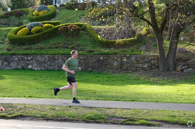 The walking path on the main Boulevard in Mountain Lakes is frequented by joggers and strollers.