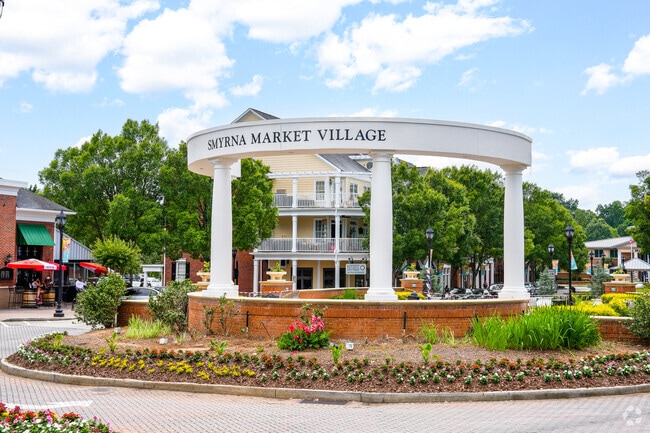 Smyrna's Market Village can be considered the heart of the city and features a grand arch.
