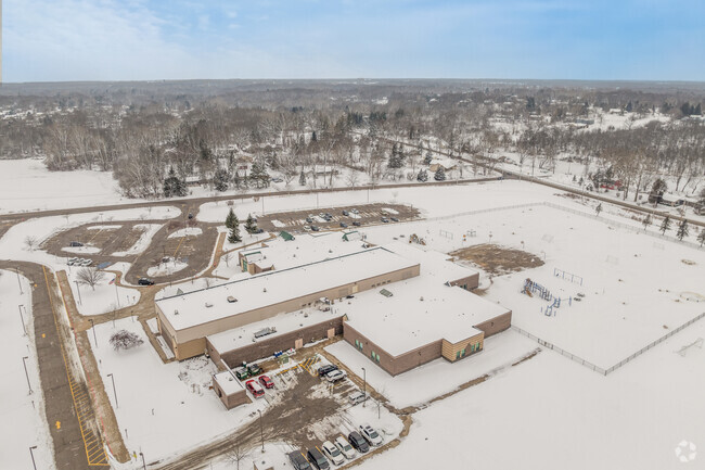 Staff parking and rear of Willow Ridge Elementary School.