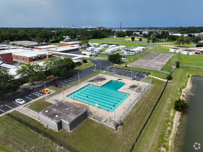 Students enjoy the large sports field at Lake Shore Middle School in Jacksonville, Florida.
