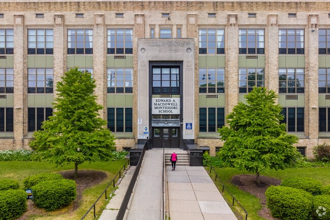 The entry of MacDowell Montessori School in the Bluemound Heights neighborhood.