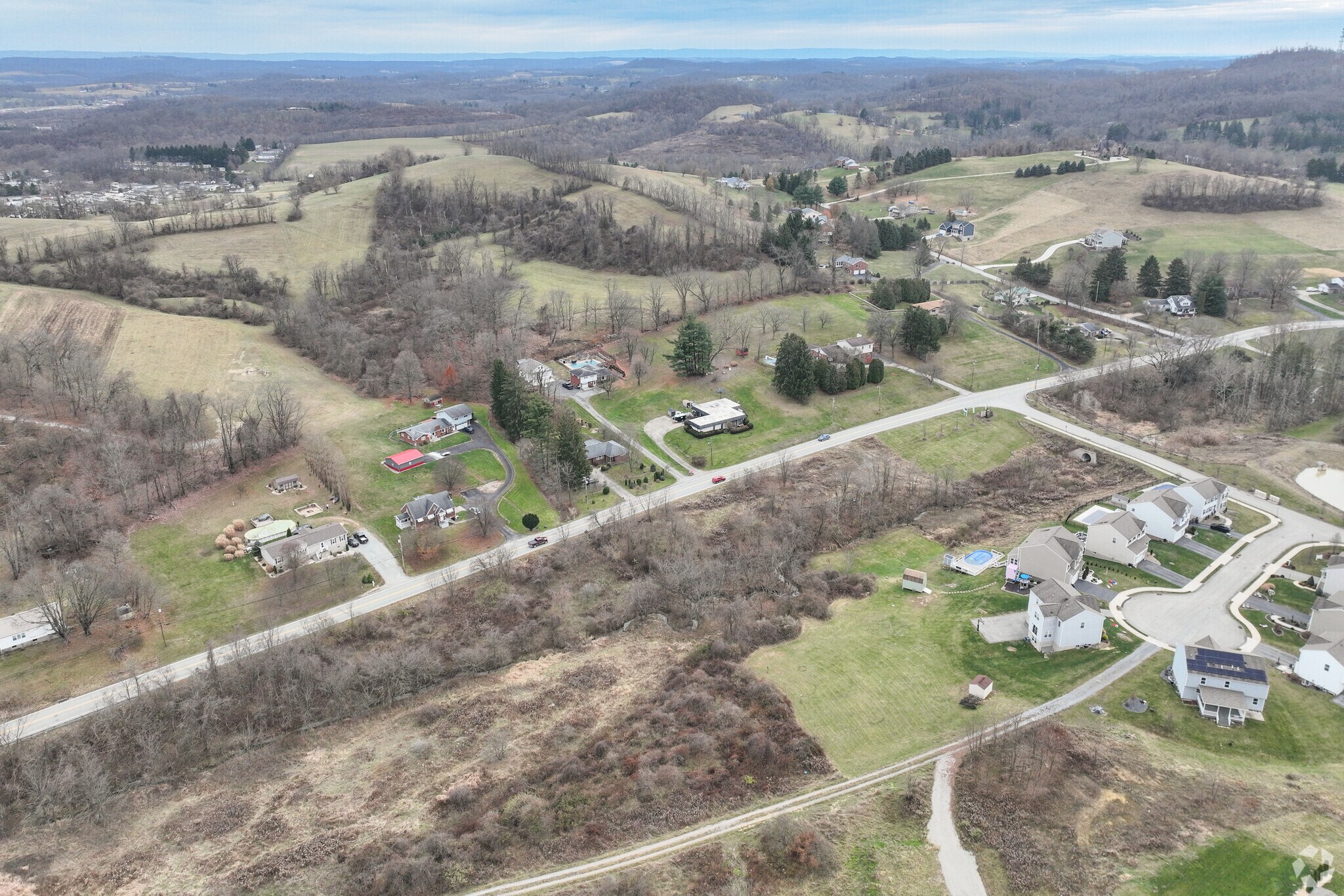 Aerial of Rostraver Twp showing the roads.