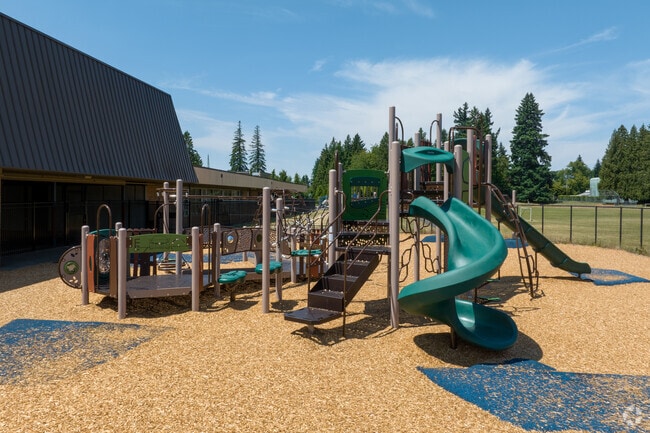Students can play on the playground on Linwood Elementary School's campus.