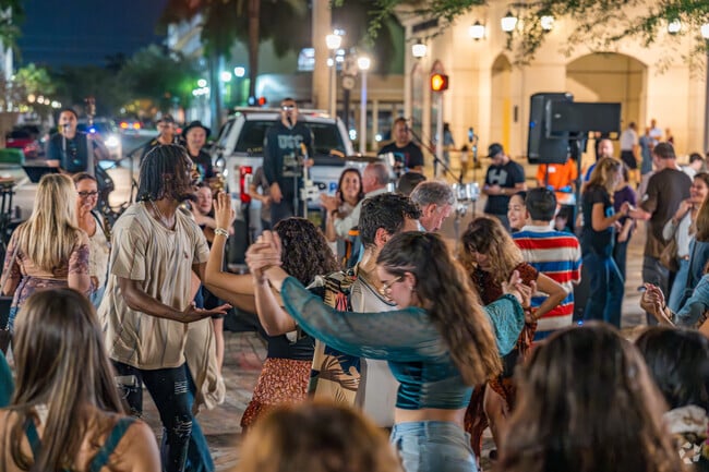 Dance the night away at Giralda Live, a lively monthly event in Coral Gables, Florida.