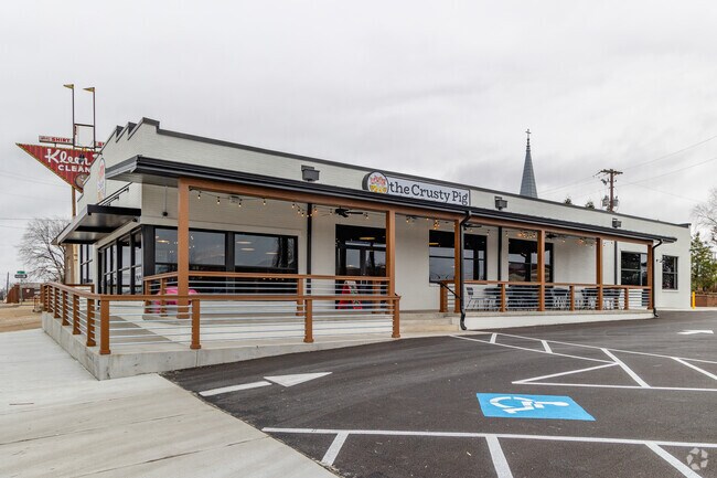 Fresh hot pizza can be found at the Crusty Pig.