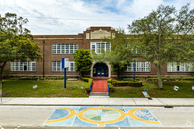 The entrance to Cleveland Elementary is graced by a street mural.