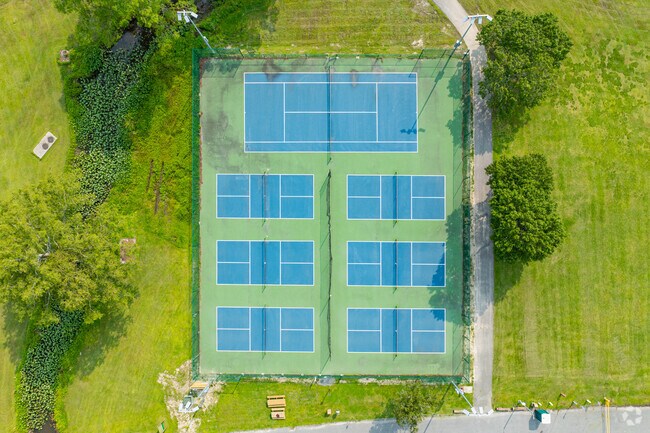 You can practice your serve or play a round of pickleball on the tennis courts at Cypress Park.