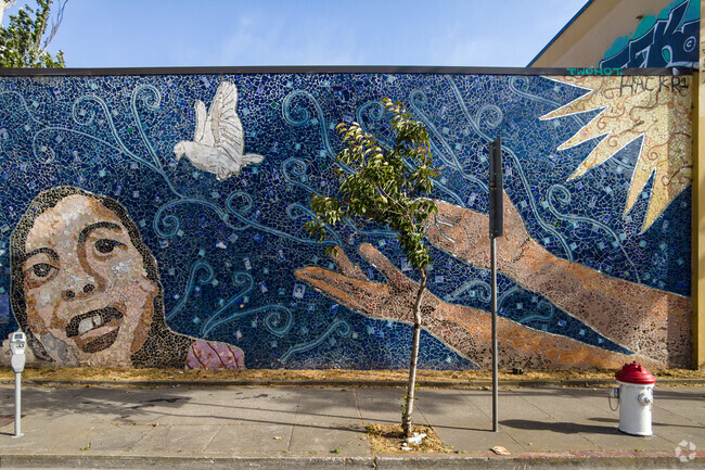 A mural on the Geary side of Gateway High School in Western Addition.