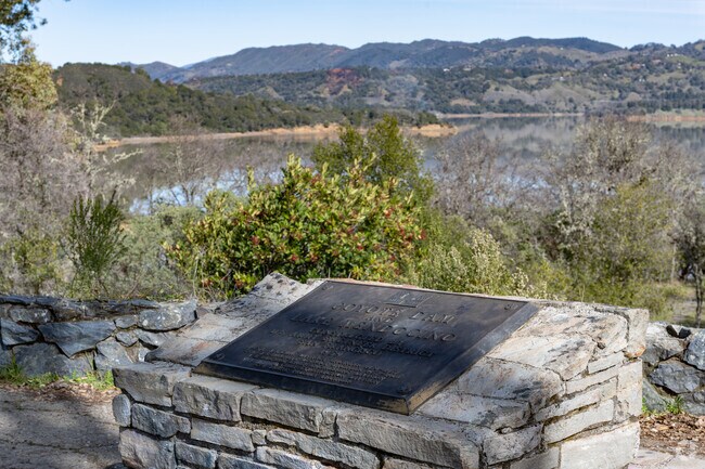 A 1959 monument for Coyote Dam and Lake Mendocino celebrate the completion of the project for purposes of flood control, water supply, and recreation.