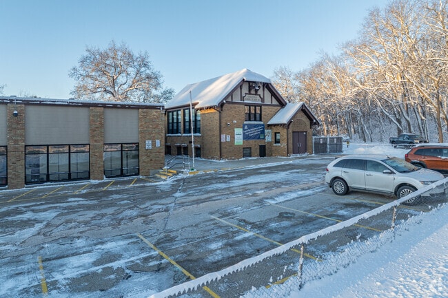 The front entrance to Eagleville Charter School.