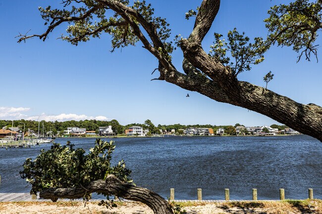 Charming waterfront homes line the canals of Colington Harbour, offering direct sound access.