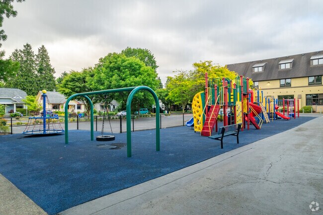 Play structures in front of The Madeleine Elementary School.