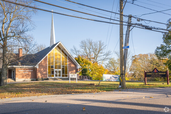 The Church of Our Saviour features iconic architecture in Somerset Reservoir, MA.