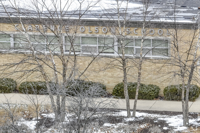 The entrance to Olson Elementary School is welcoming.