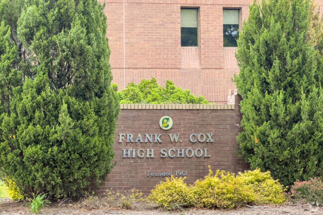 The Cox High School sign near the Oceanfront neighborhood of Virginia Beach.