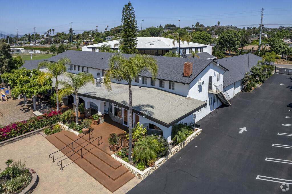 Palm trees surround the school building of the Kings Academy in Escondido.
