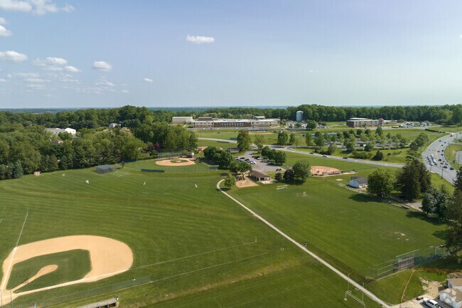 Aerial view of the Lionville Youth Association and Downingtown High School.