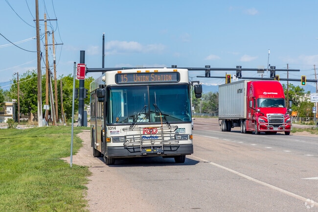 There are dozens of bus stops for local transit services lining Colfax Avenue and Tower Road.