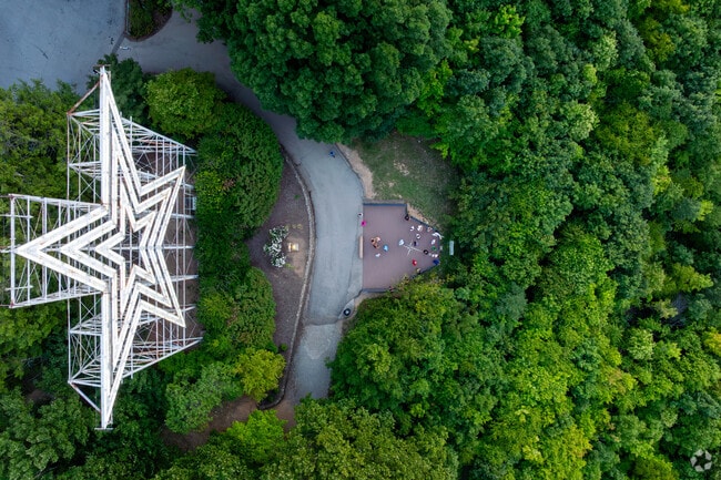Tourists and residents enjoy the scenic overlook at the Roanoke Star at Mill Mountain Park.