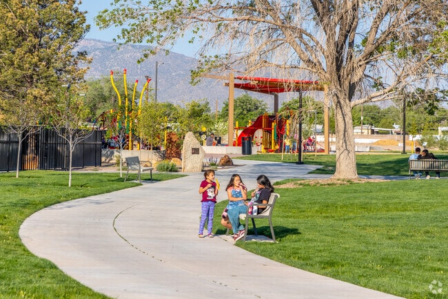 The Phil Chacon Park Park offers a basketball court, soccer field, and dirt track, plus areas of shade for everyone.