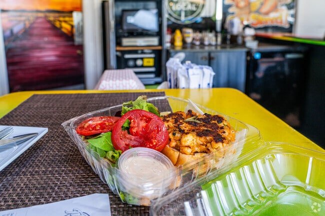 Shrimp Burger at Papa's Raw Bar in Lighthouse Point.