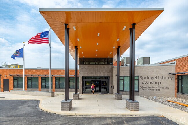 The Springgettsbury Township building sits next to the township park.