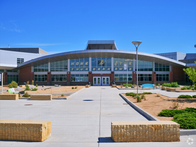 Prairie View High School front entrance in Outer NE Adams Co.