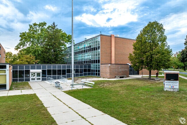Northeast middle school features bike racks so students can ride their bikes to school.