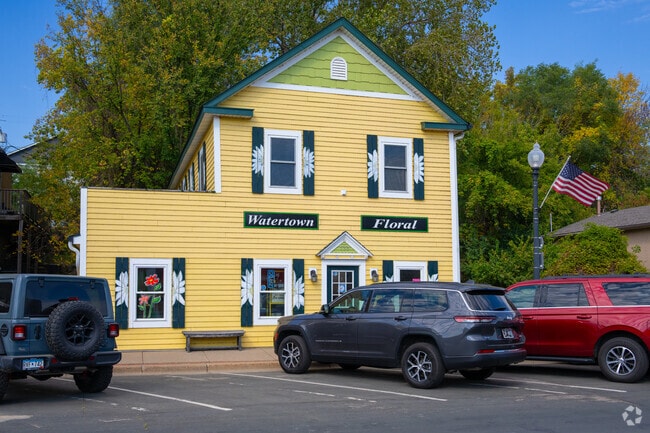 Watertown’s downtown features specialty shops like Watertown Floral, adding local charm.