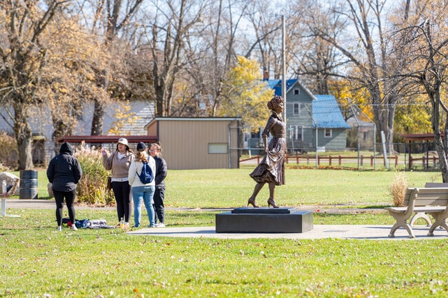 A statue of Lucille Ball sits in the middle of the Lucille Ball Memorial Park.