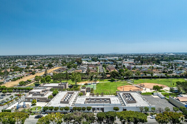 A bird's eye view of the campus at Jefferson Elementary School in Paramount.