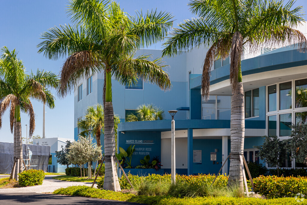 Marco Island Academy welcomes students through the central main entrance.